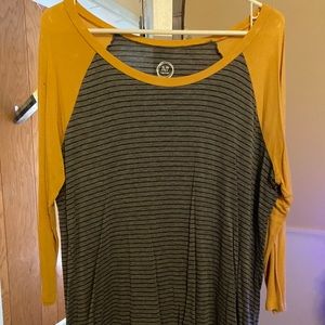 Large Striped Mustard & Stripes Baseball Tee